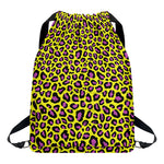 Yellow And Purple Leopard Pattern Print Drawstring Backpack