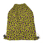 Yellow And Purple Leopard Pattern Print Drawstring Bag