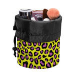 Yellow And Purple Leopard Pattern Print Drawstring Makeup Bag
