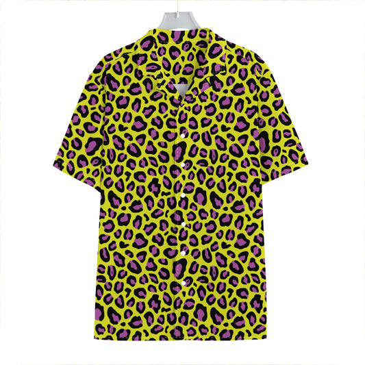 Yellow And Purple Leopard Pattern Print Hawaiian Shirt