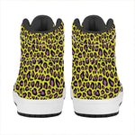 Yellow And Purple Leopard Pattern Print High Top Leather Sneakers