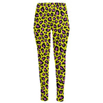 Yellow And Purple Leopard Pattern Print High-Waisted Pocket Leggings