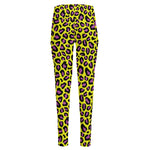 Yellow And Purple Leopard Pattern Print High-Waisted Pocket Leggings