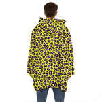 Yellow And Purple Leopard Pattern Print Hoodie Blanket
