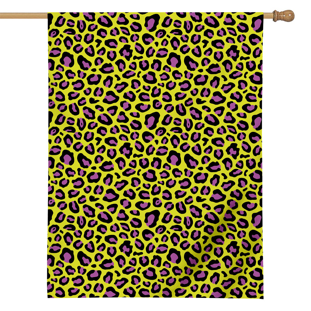 Yellow And Purple Leopard Pattern Print House Flag