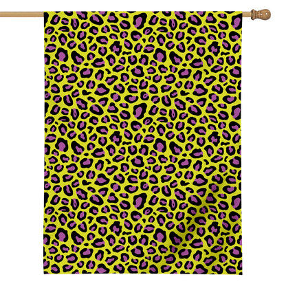 Yellow And Purple Leopard Pattern Print House Flag