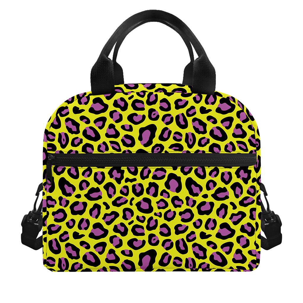 Yellow And Purple Leopard Pattern Print Insulated Lunch Bag