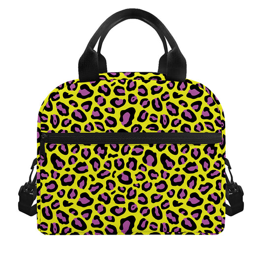 Yellow And Purple Leopard Pattern Print Insulated Lunch Bag