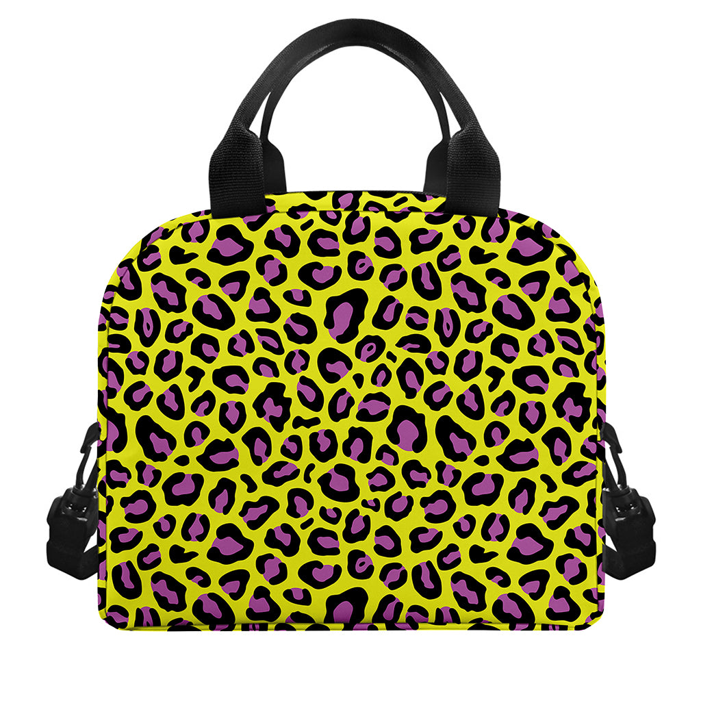Yellow And Purple Leopard Pattern Print Insulated Lunch Bag