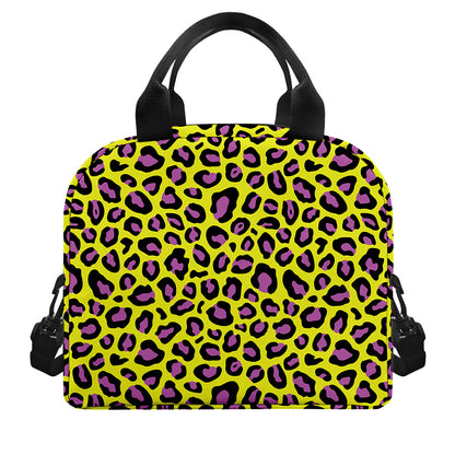 Yellow And Purple Leopard Pattern Print Insulated Lunch Bag