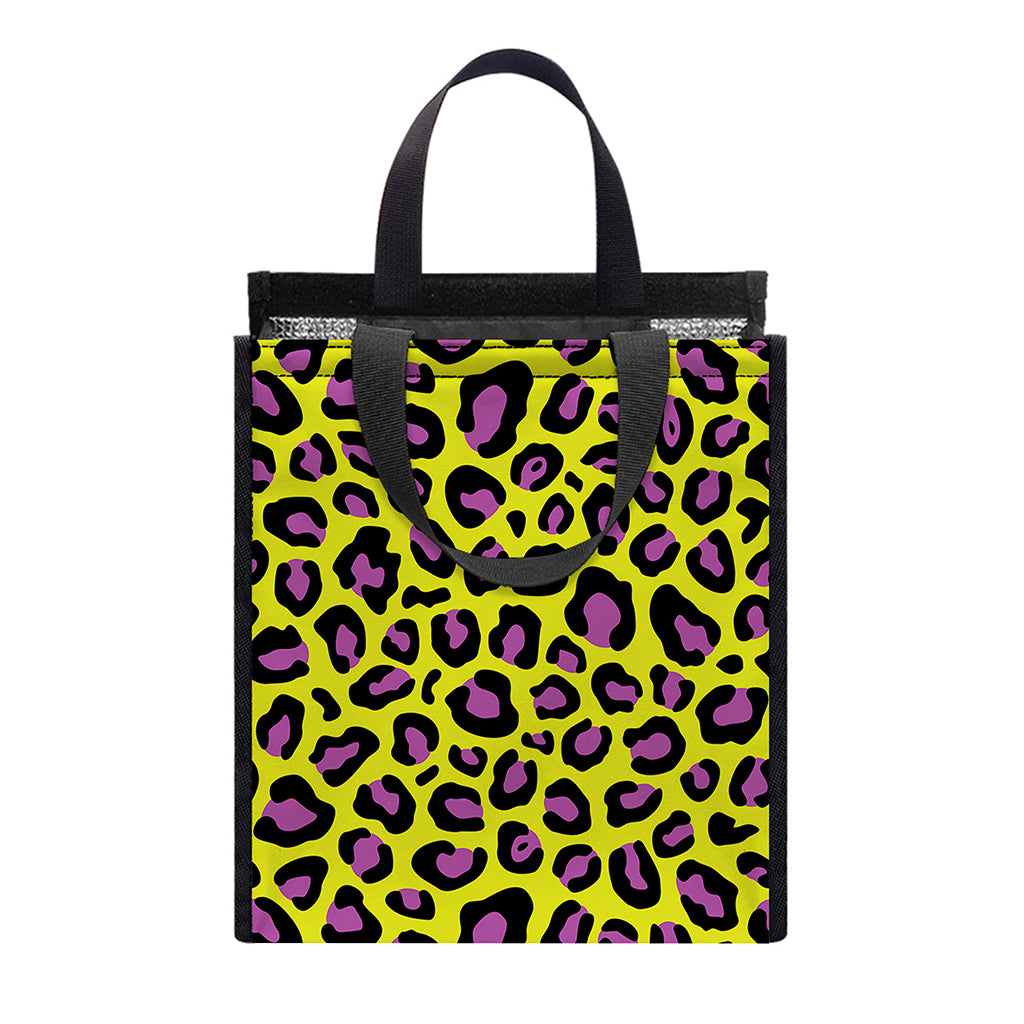 Yellow And Purple Leopard Pattern Print Insulated Lunch Tote