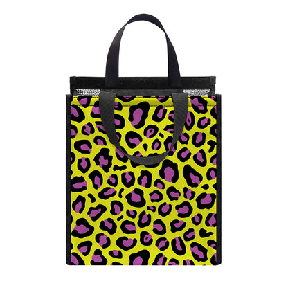 Yellow And Purple Leopard Pattern Print Insulated Lunch Tote