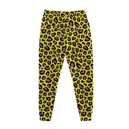 Yellow And Purple Leopard Pattern Print Jogger Pants