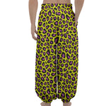 Yellow And Purple Leopard Pattern Print Lantern Pants