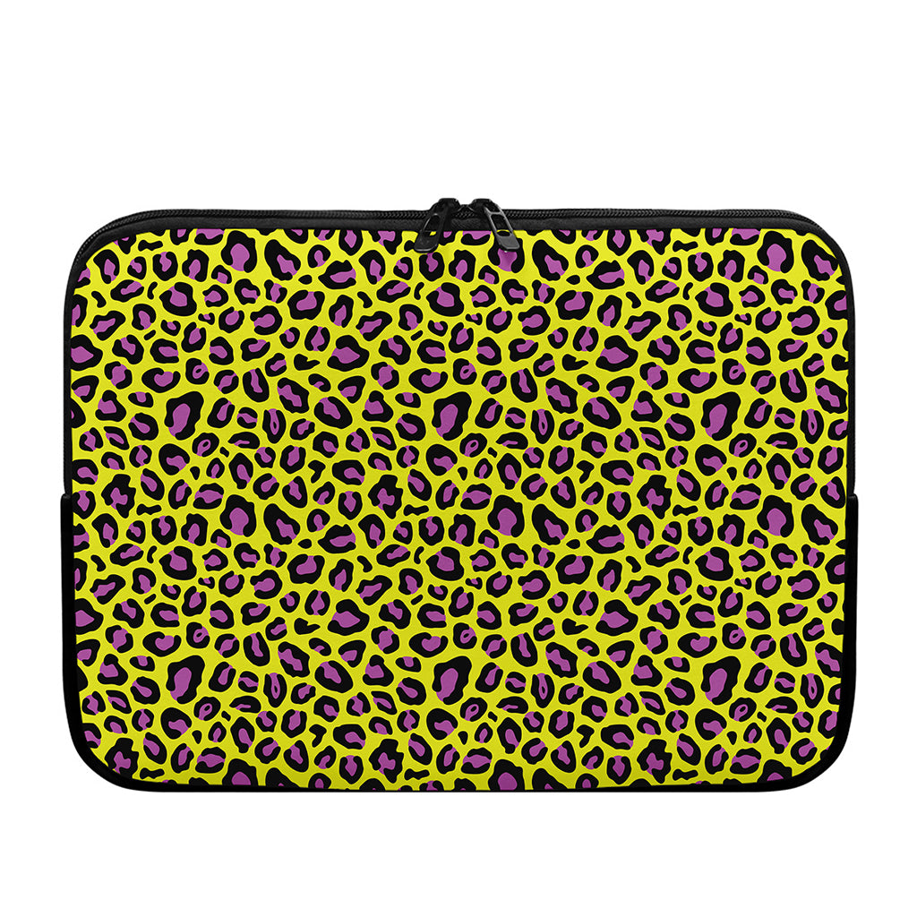 Yellow And Purple Leopard Pattern Print Laptop Sleeve