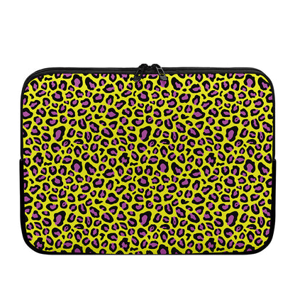 Yellow And Purple Leopard Pattern Print Laptop Sleeve