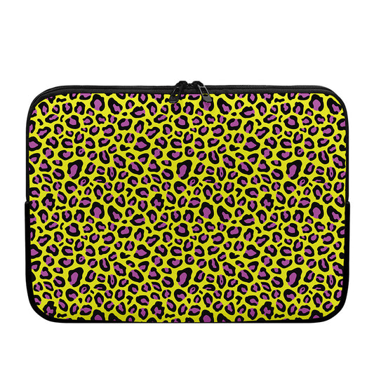 Yellow And Purple Leopard Pattern Print Laptop Sleeve