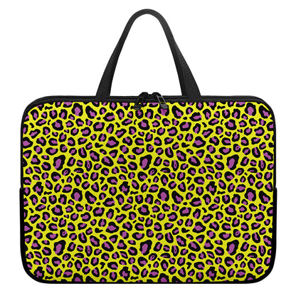 Yellow And Purple Leopard Pattern Print Laptop Sleeve With Handle