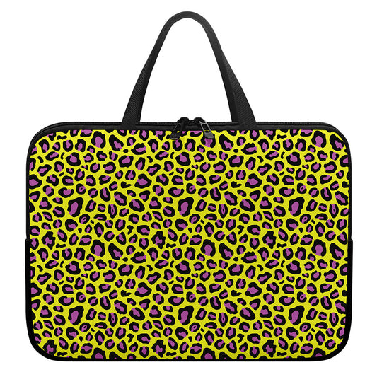 Yellow And Purple Leopard Pattern Print Laptop Sleeve With Handle