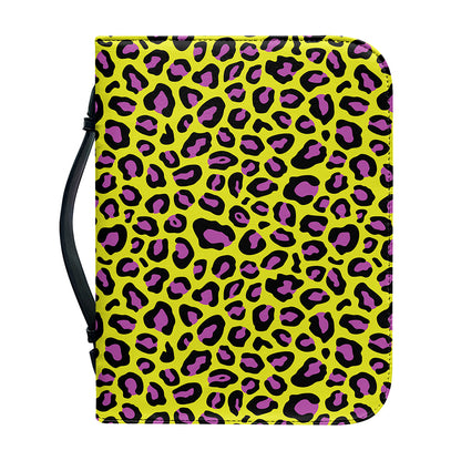 Yellow And Purple Leopard Pattern Print Leather Bible Cover