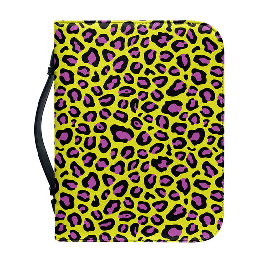 Yellow And Purple Leopard Pattern Print Leather Bible Cover