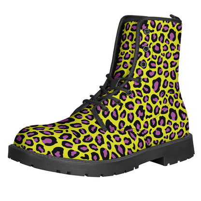 Yellow And Purple Leopard Pattern Print Backpack
