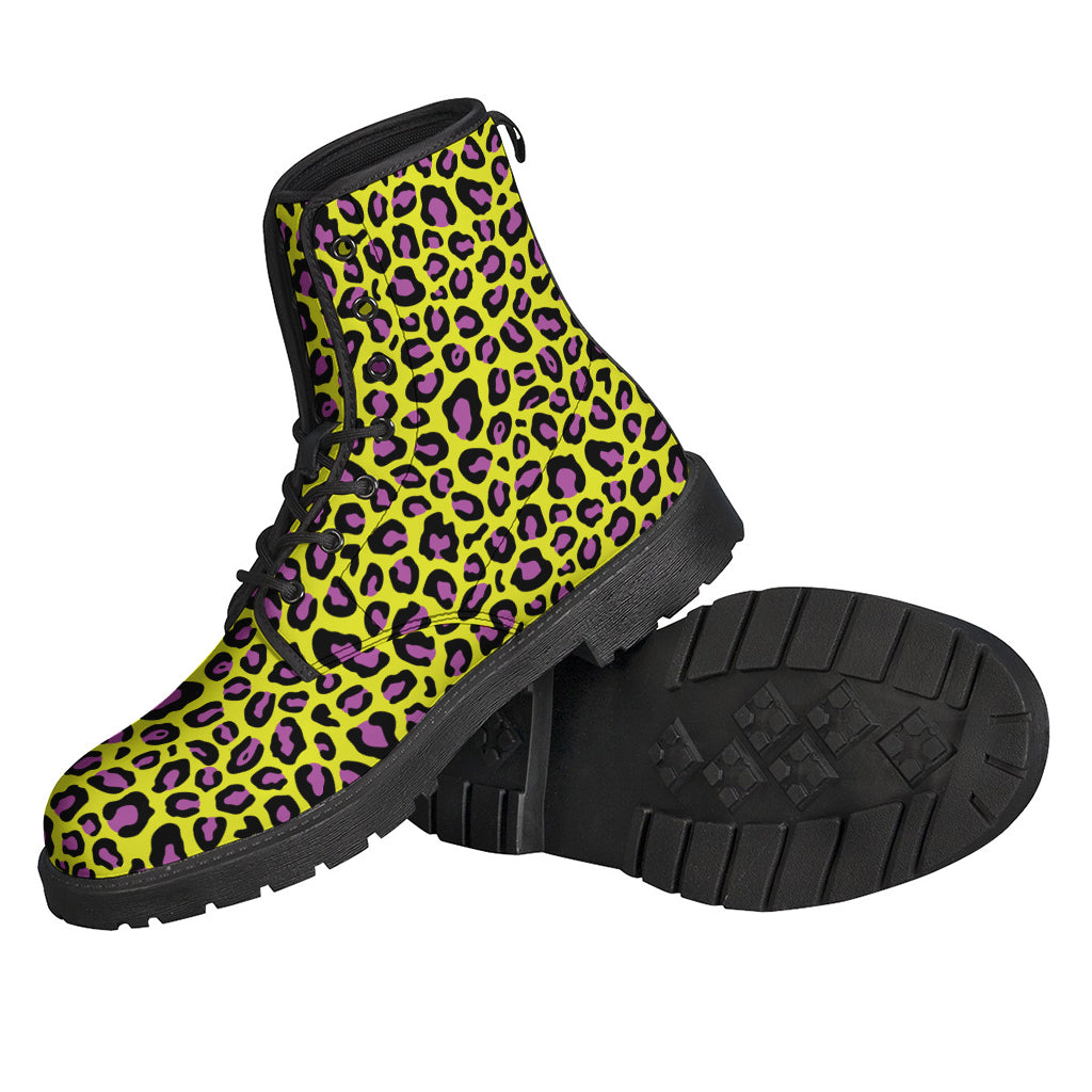 Yellow And Purple Leopard Pattern Print Backpack