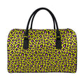 Yellow And Purple Leopard Pattern Print Leather Duffel Bag