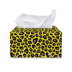 Yellow And Purple Leopard Pattern Print Leather Tissue Box Cover