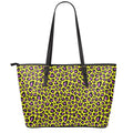 Yellow And Purple Leopard Pattern Print Leather Tote Bag With Zipper