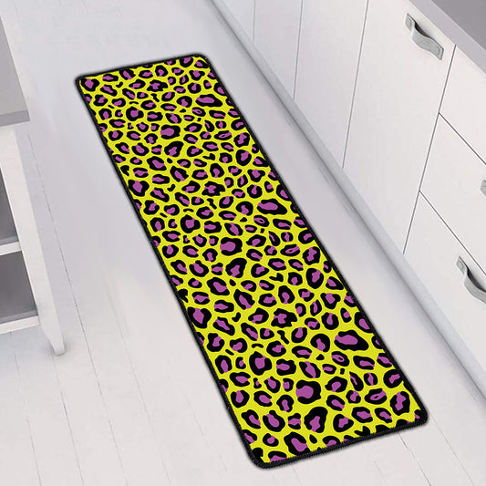 Yellow And Purple Leopard Pattern Print Long Kitchen Mat