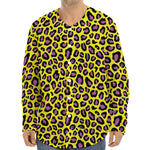 Yellow And Purple Leopard Pattern Print Long Sleeve Baseball Jersey