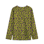 Yellow And Purple Leopard Pattern Print Long Sleeve Short Coat