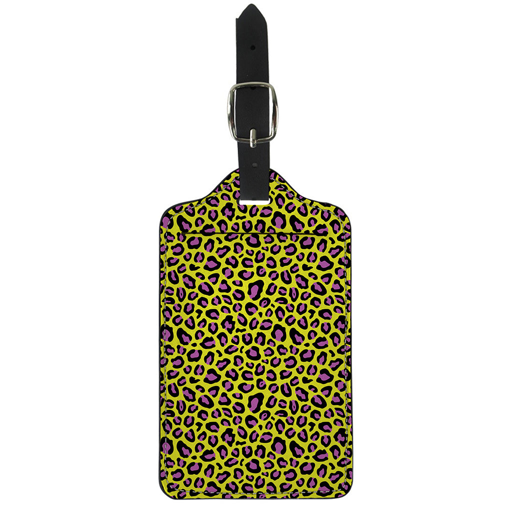 Yellow And Purple Leopard Pattern Print Luggage Tag
