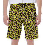 Yellow And Purple Leopard Pattern Print Men's Beach Shorts