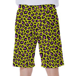Yellow And Purple Leopard Pattern Print Men's Beach Shorts