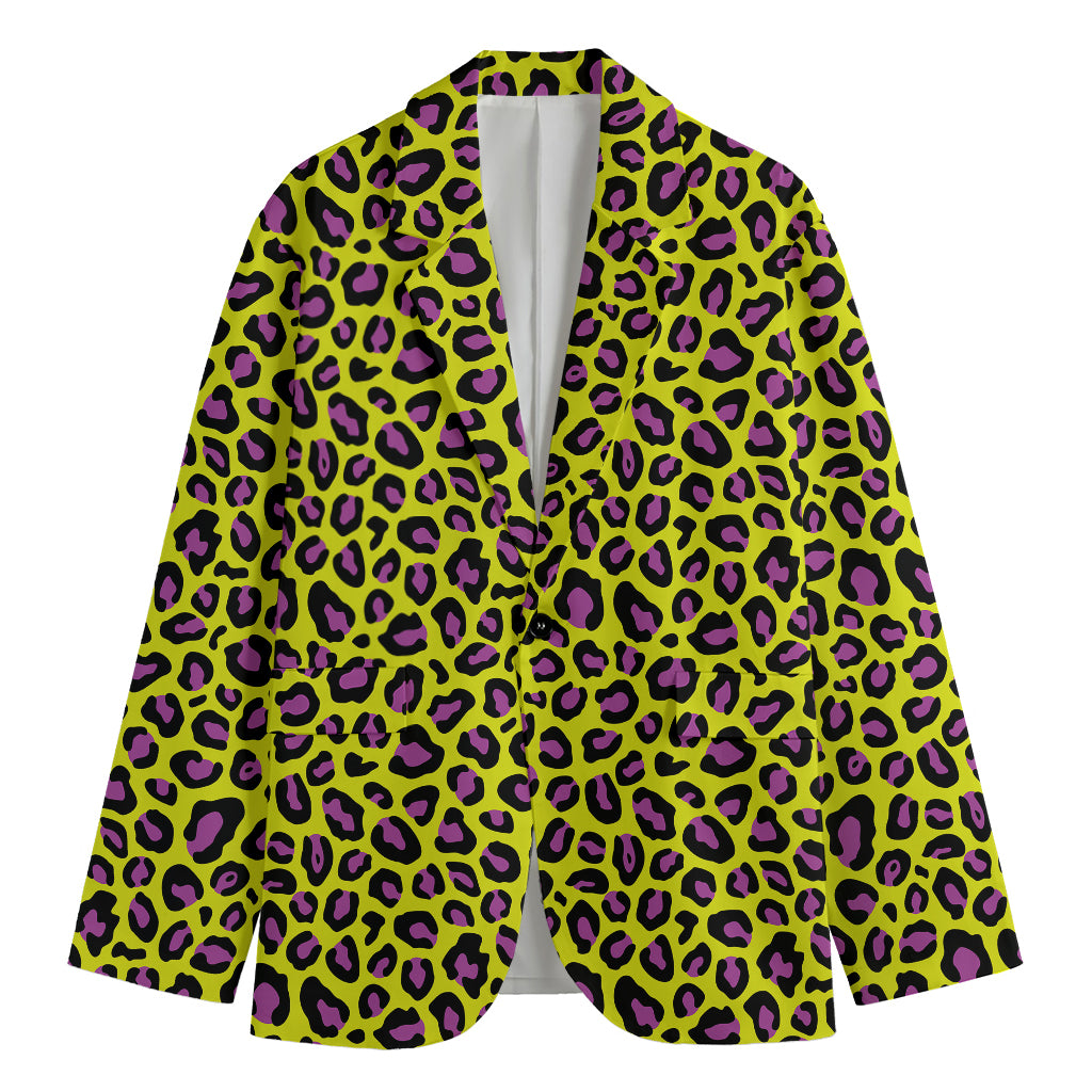 Yellow And Purple Leopard Pattern Print Men's Blazer