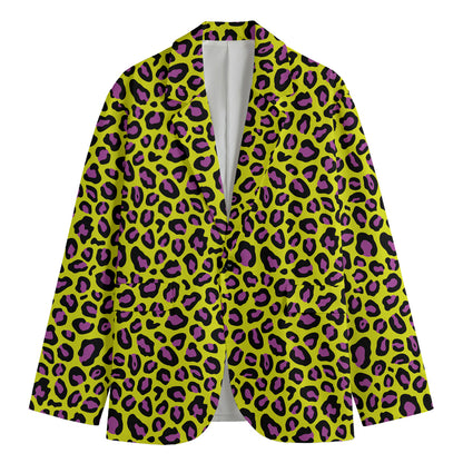 Yellow And Purple Leopard Pattern Print Men's Blazer