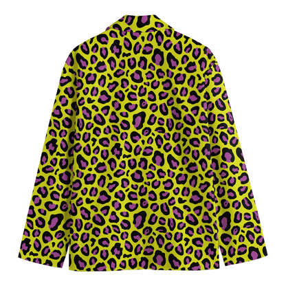 Yellow And Purple Leopard Pattern Print Men's Blazer