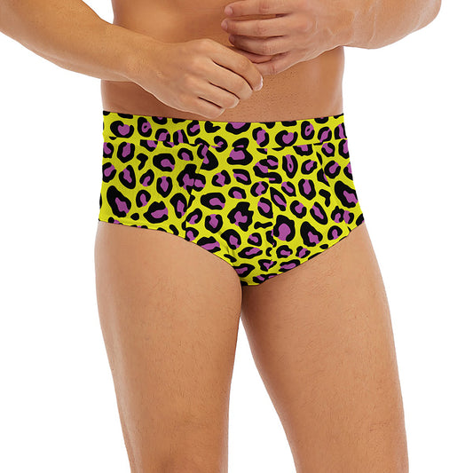 Yellow And Purple Leopard Pattern Print Men's Briefs