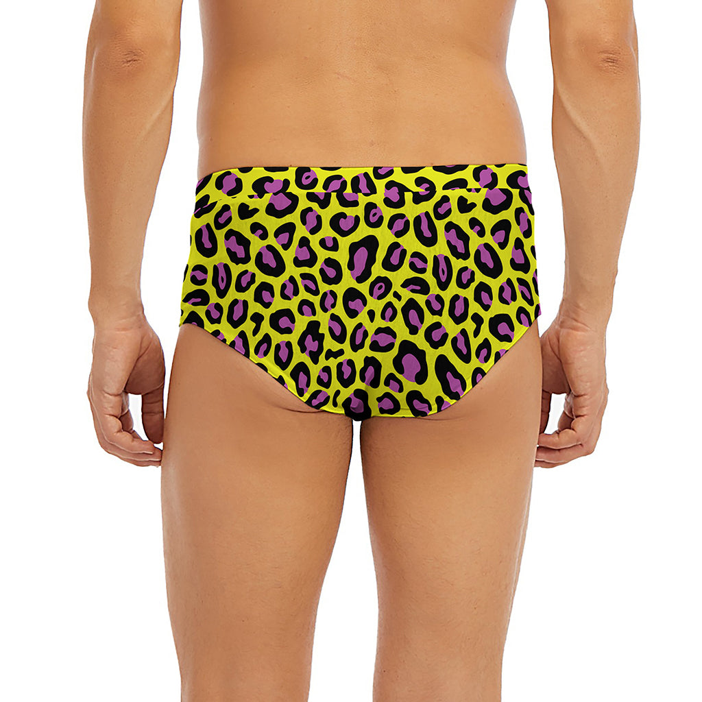 Yellow And Purple Leopard Pattern Print Men's Briefs