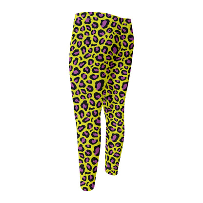 Yellow And Purple Leopard Pattern Print Men's Compression Pants