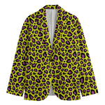 Yellow And Purple Leopard Pattern Print Men's Cotton Blazer