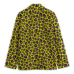 Yellow And Purple Leopard Pattern Print Men's Cotton Blazer