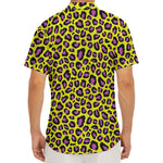 Yellow And Purple Leopard Pattern Print Men's Deep V-Neck Shirt