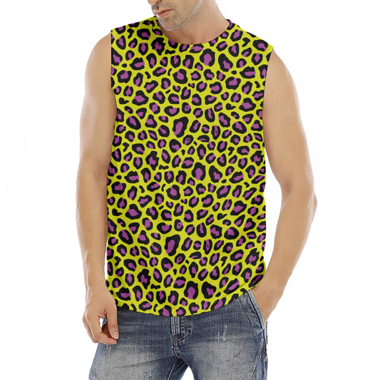 Yellow And Purple Leopard Pattern Print Men's Fitness Tank Top