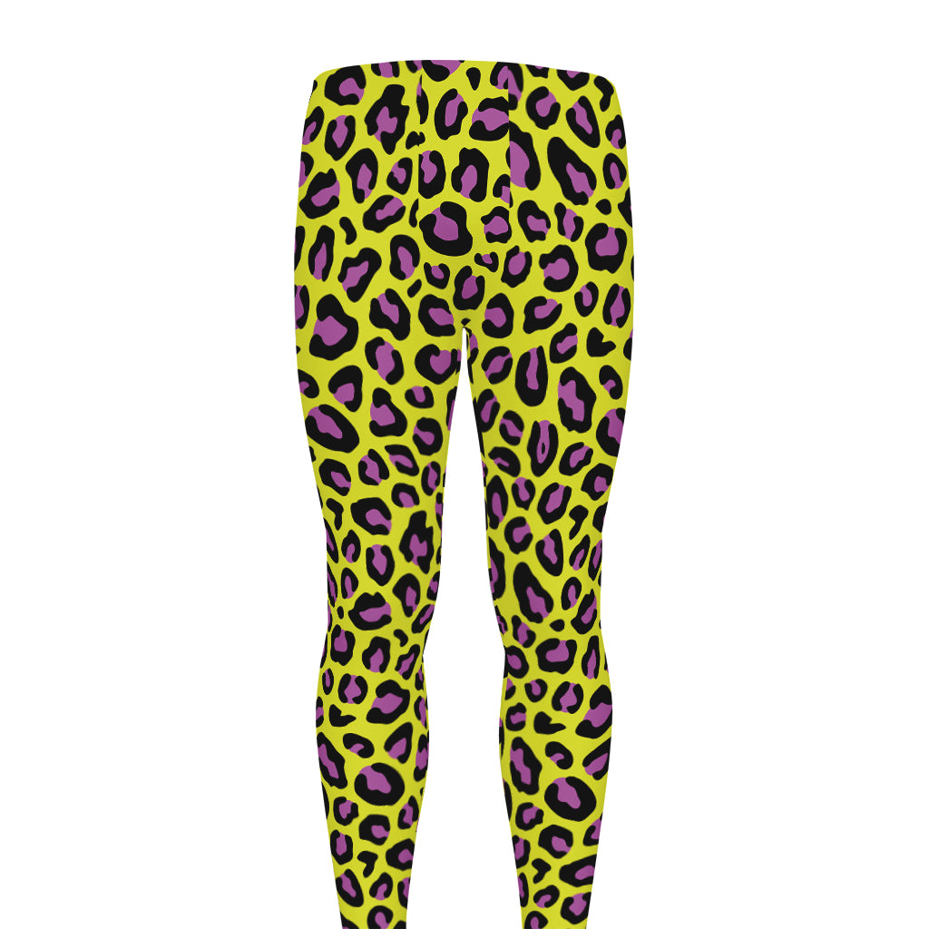 Yellow And Purple Leopard Pattern Print Men's leggings