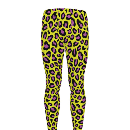 Yellow And Purple Leopard Pattern Print Men's leggings