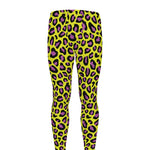 Yellow And Purple Leopard Pattern Print Men's leggings