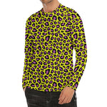 Yellow And Purple Leopard Pattern Print Men's Long Sleeve Rash Guard